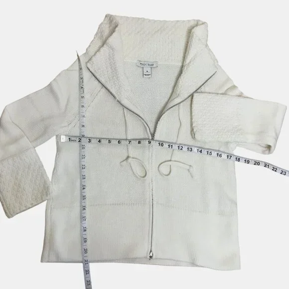 WHBM White Textured Knit Zip Sweater M Quiet Luxury Cozy Capsule Neutral Chic - Picture 3 of 7